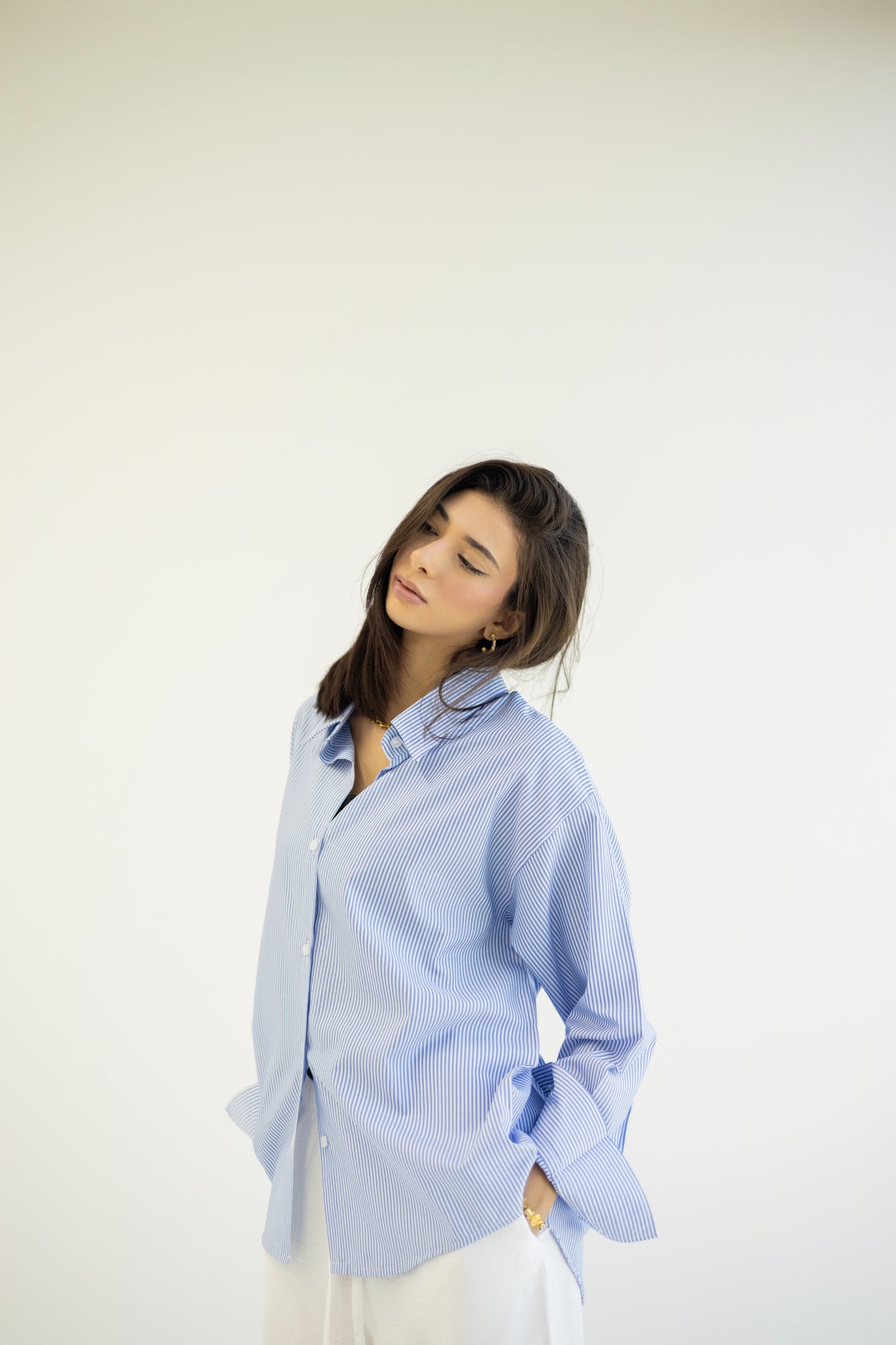 Oversize striped poplin shirt